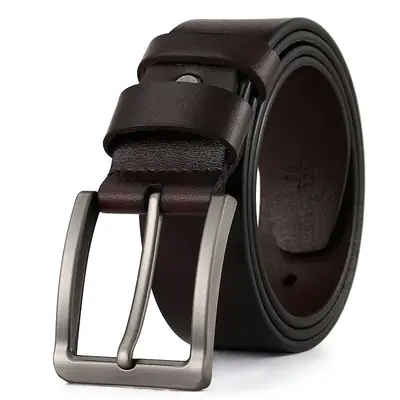 Men Casual Leather Belt with Pin Buckle Black 110cm