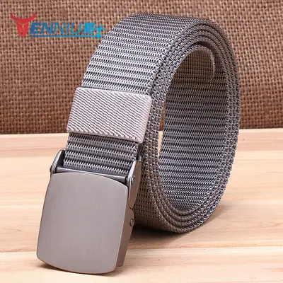 Men Nylon Canvas Belt Automatic Buckle Casual Sports Black