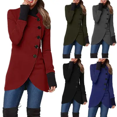 Women's Asymmetric Button Jacket Winter Multi Color