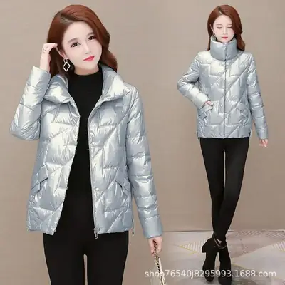 Silver Gray Korean Style Puffer Jacket for Women