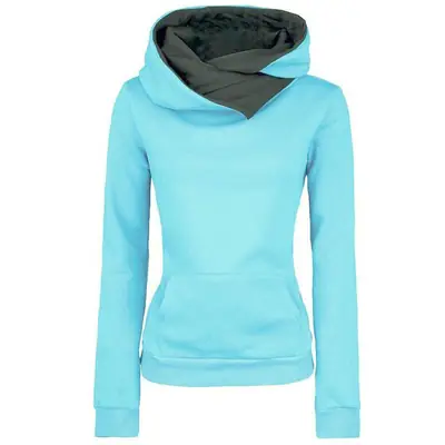 Women Fleece Hoodie Light Blue Long Sleeve Daily Wear