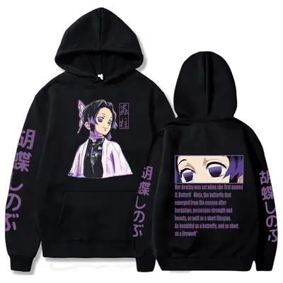 Men Demon Slayer Hoodie Black Anime Casual Sweatshirt