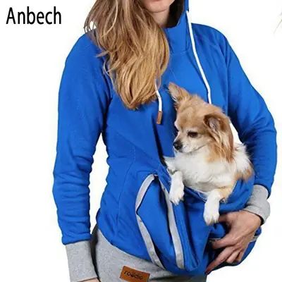 Women Hooded Sweatshirt with Dog Pocket Blue
