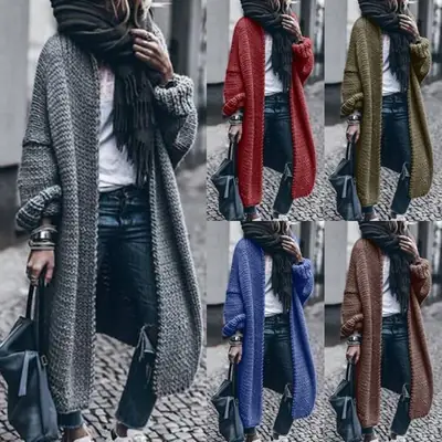 Women Loose Knitted Cardigan Autumn Winter Woolen Jacket Multi Color