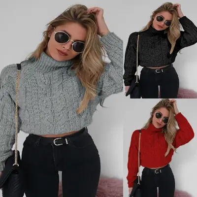 Women's Cable Knit Turtleneck Sweater Red Black 2024