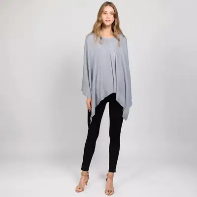 Women Loose Knit Cloak Grey Plus Size Autumn Wear
