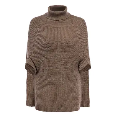 Women Cape Knit Turtleneck Sweater Camel Brown Casual Daily Wear thumbnail 5