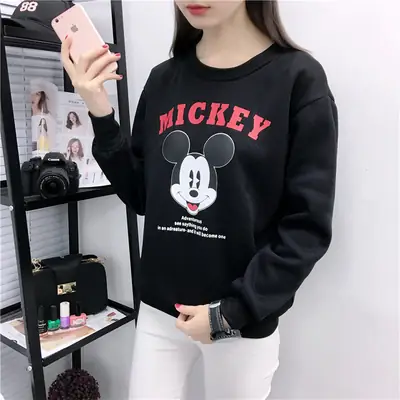 Women Mickey Sweatshirt Loose Plus Size Black Fleece Lined