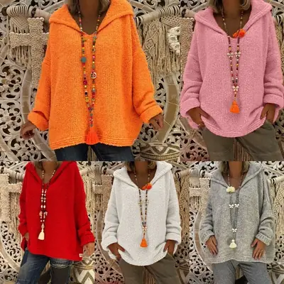 Women Hoodie Sweater Casual Plus Size Cotton Blend Multicolor