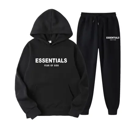 Black Essentials Hoodie Pant Set for Men Women Autumn Winter