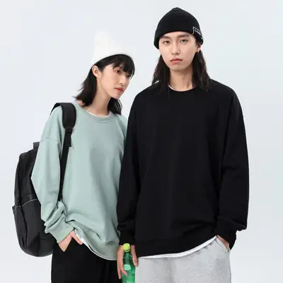 Men Loose Cotton Sweatshirt Black Winter Drop Shoulder