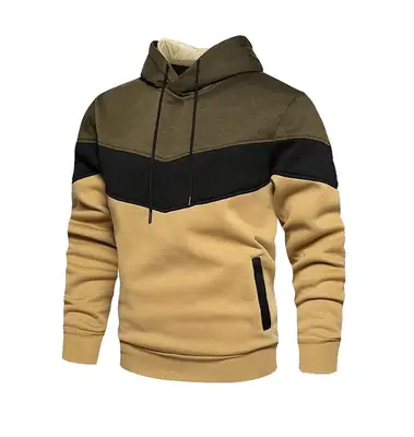 Men Fleece Stitched Hoodie Olive Tan Black Winter