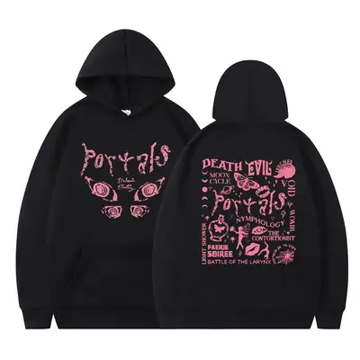 Black Pink Graphic Hoodie Men Loose Fit Winter Fleece