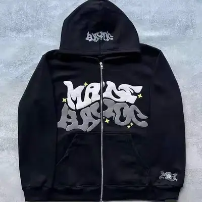 Black Zipper Hoodie Women Y2K Gothic Punk Style