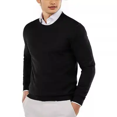 Men Black Crewneck Sweater Winter Business Casual Knit