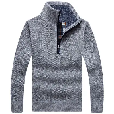 Men Gray Fleece Lined Zipper Sweater