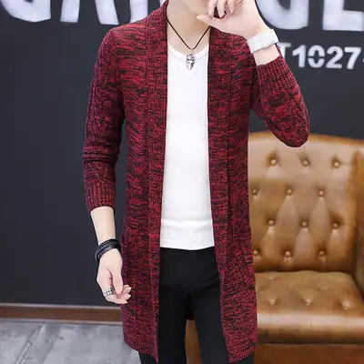 Men Long Knitted Cardigan Grey Slim Fit Pakistan thumbnail 3