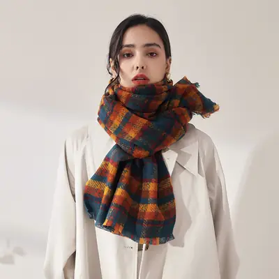 Women Plaid Cashmere Scarf Winter Warm Thick Fashion Shawl