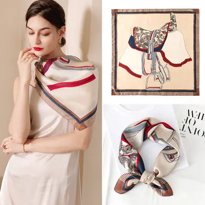 Women Silk Square Scarf Saddle Print Summer