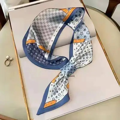 Women Silk Scarf Autumn Elegant Blue Star Pattern