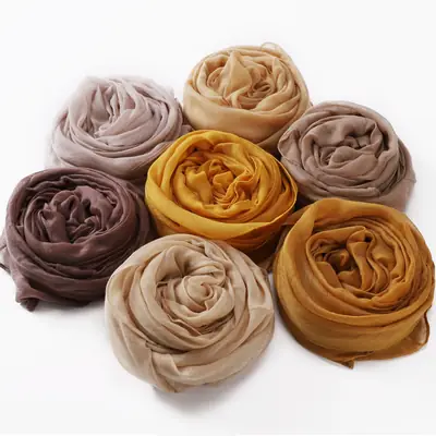 Women Solid Color Voile Scarf Cotton Linen Breathable Hijab