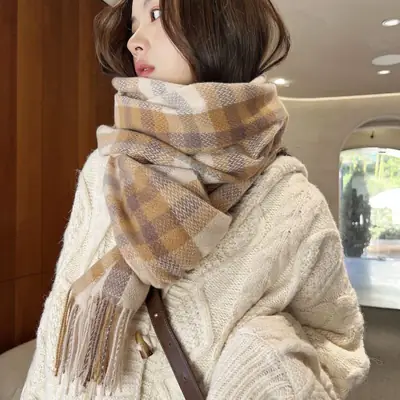Women Plaid Cashmere Scarf Warm Winter Fashion Accessory