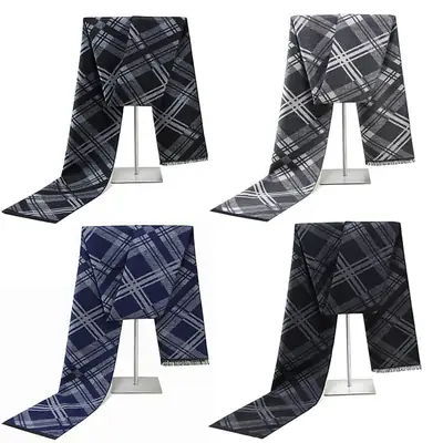 Men Imitation Cashmere Plaid Scarf Business Formal Warm