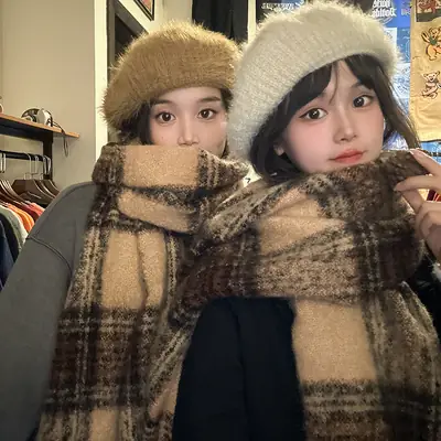 Women Plaid Scarf Winter Korean Style Couple Tassel Shawl