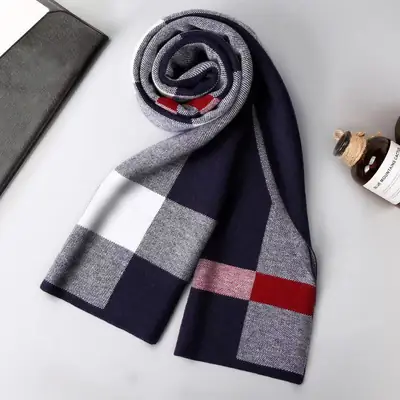 Men's Navy Blue Checkered Winter Scarf