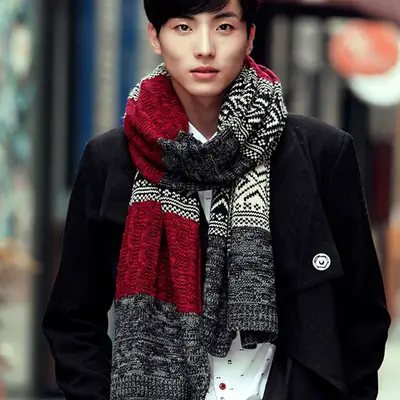 Men's Korean Knitted Winter Scarf Wool Warm Thick