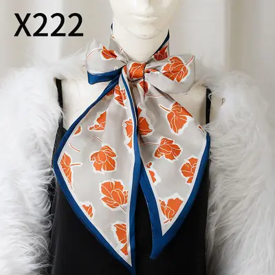 Retro Floral Silk Scarf Orange Blue Women's Fashion Accessory