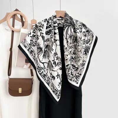 Vintage Floral Square Shawl for Women Spring Autumn
