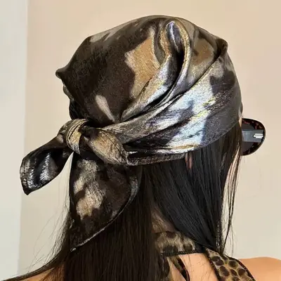 Women Liquid Silver Turban Scarf Y2K Street Style