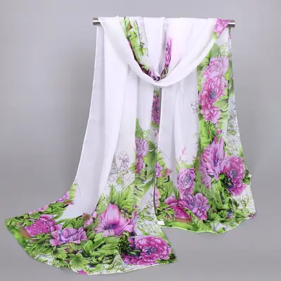 Pink Peony Printed Scarf Spring Summer Lightweight Decorative