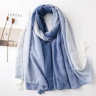 Women Cotton Gradient Tassel Scarf Summer Elegant