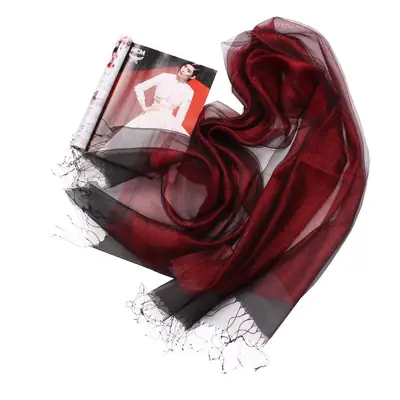 Women's Double Layer Silk Tassel Scarf Wine Red Gold