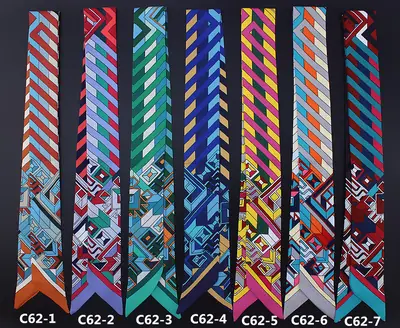Women Geometric Striped Silk Scarf Set of 7