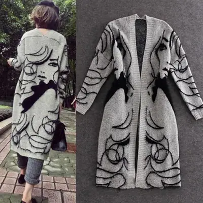 Women Flocking V-Neck Long Sweater Autumn Loose Plus Size
