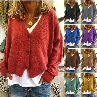 Women Knit Cardigan Loose Autumn Winter Casual Sweater