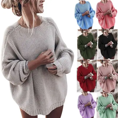 Women Loose Batwing Sleeve Sweater Plus Size Khaki
