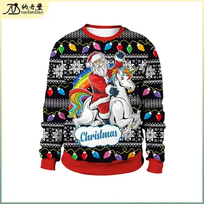Women Christmas Santa Unicorn Sweater Red Black