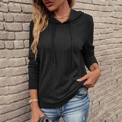 Women Hoodie Sweater Long Sleeve Casual Black
