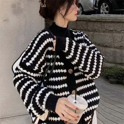Chanel Style Striped Knit Cardigan Women Autumn