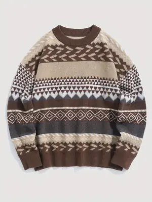 Winter Knitted Pullover Sweater with Diamond Pattern