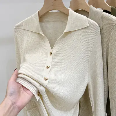 Women Long Sleeve Knit Top White Fall 2025