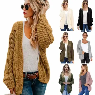 Women Thick Knit Twist Cardigan Loose Plus Size