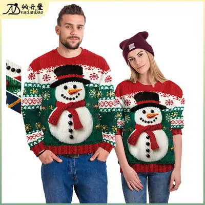 Men Women Snowman 3D Printed Christmas Sweaters Red Green