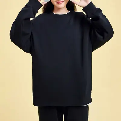 Women Black Round Neck Sweatshirt Casual Winter Thin Fit