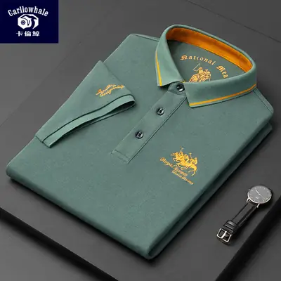 Men Cotton Polo Shirt Green Embroidered Plus Size
