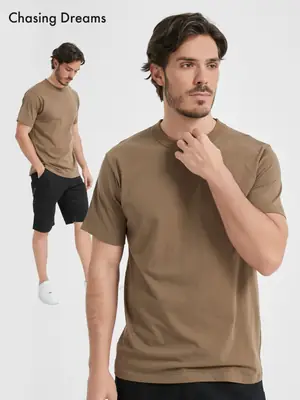 Men Loose Cotton T-Shirt Brown Classic Fit